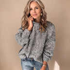 Olivia | Women's Chunky Knit Speckled Crewneck Pullover Sweater