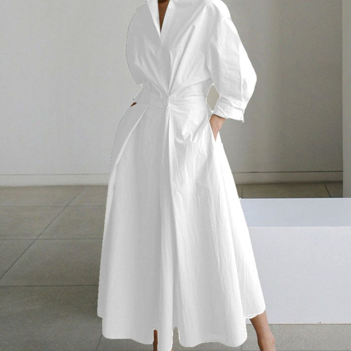 Luna | Women's Collared Maxi Shirt Dress Newspaper Print Wrap Front