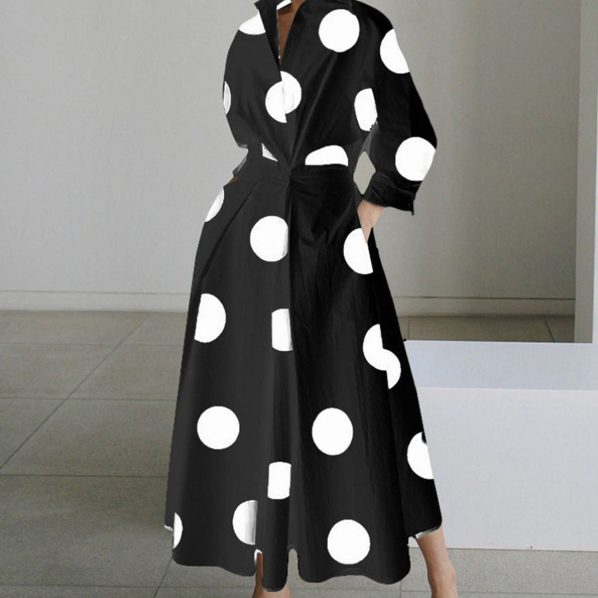 Luna | Women's Collared Maxi Shirt Dress Newspaper Print Wrap Front