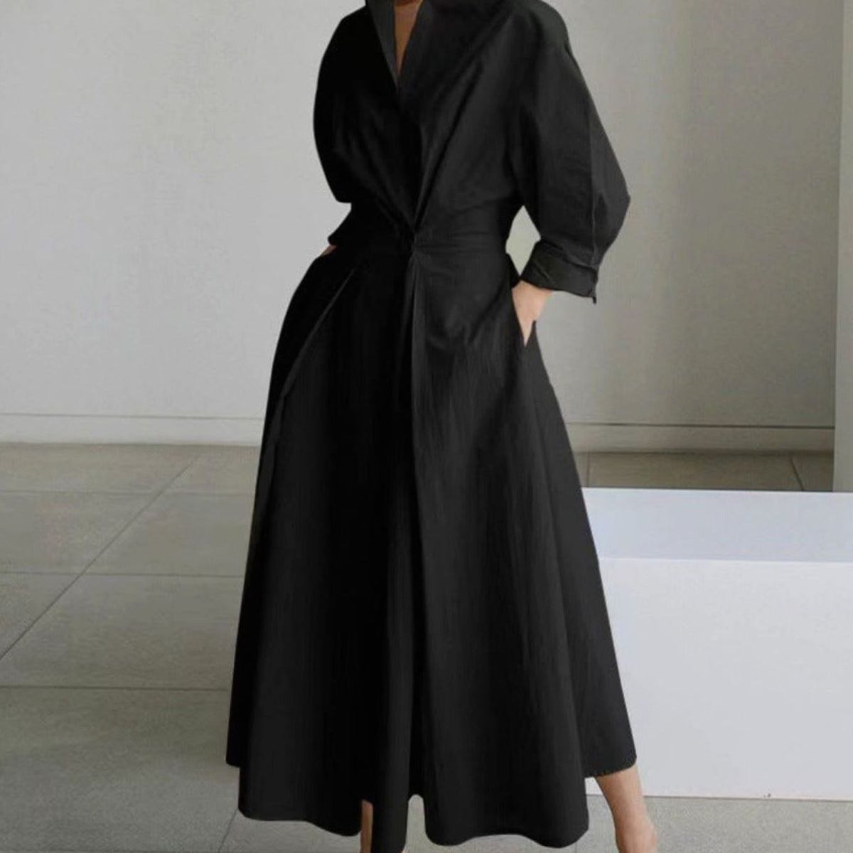 Luna | Women's Collared Maxi Shirt Dress Newspaper Print Wrap Front