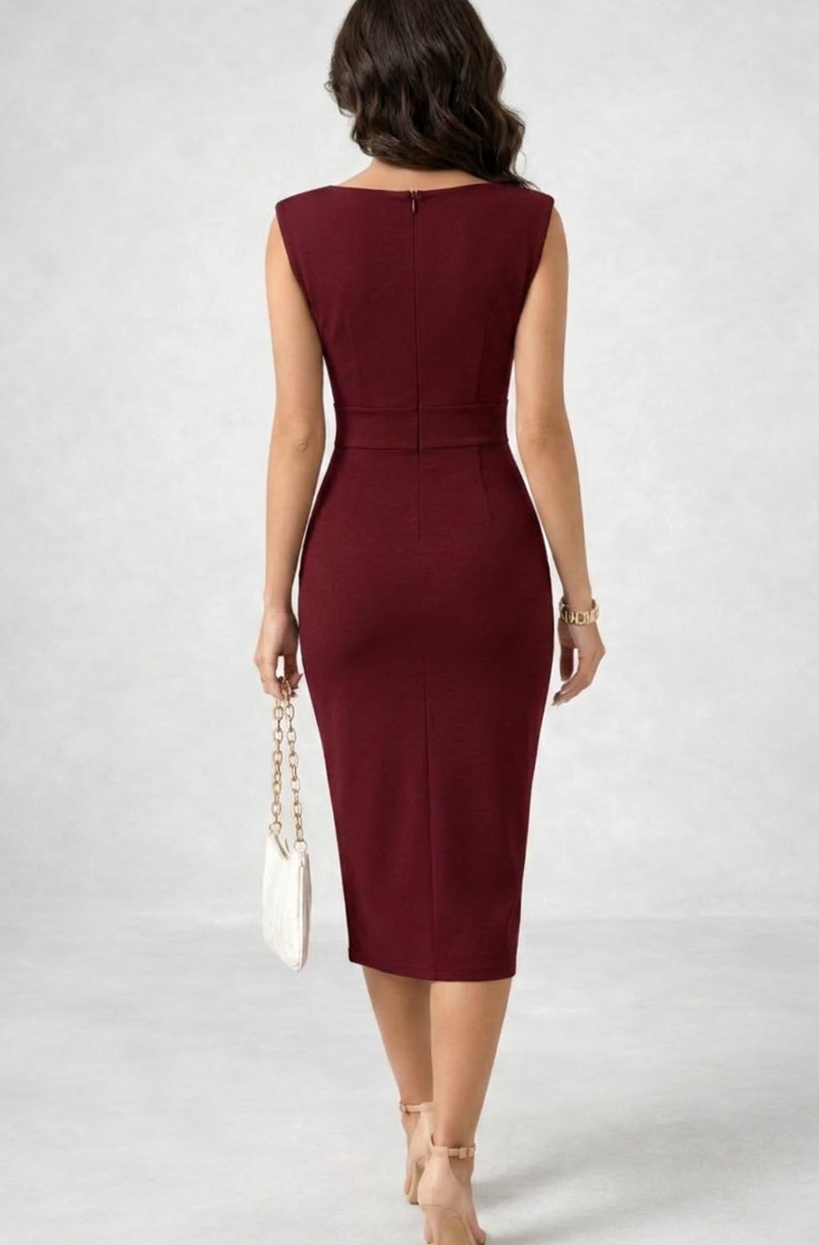 Luna | Women's Cowl Neck Sleeveless Body-Skimming Midi Cocktail Dress