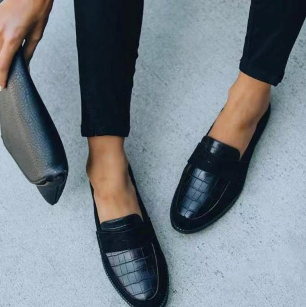Isabella | Women's Croc-Embossed Slip-On Penny Texture Loafers