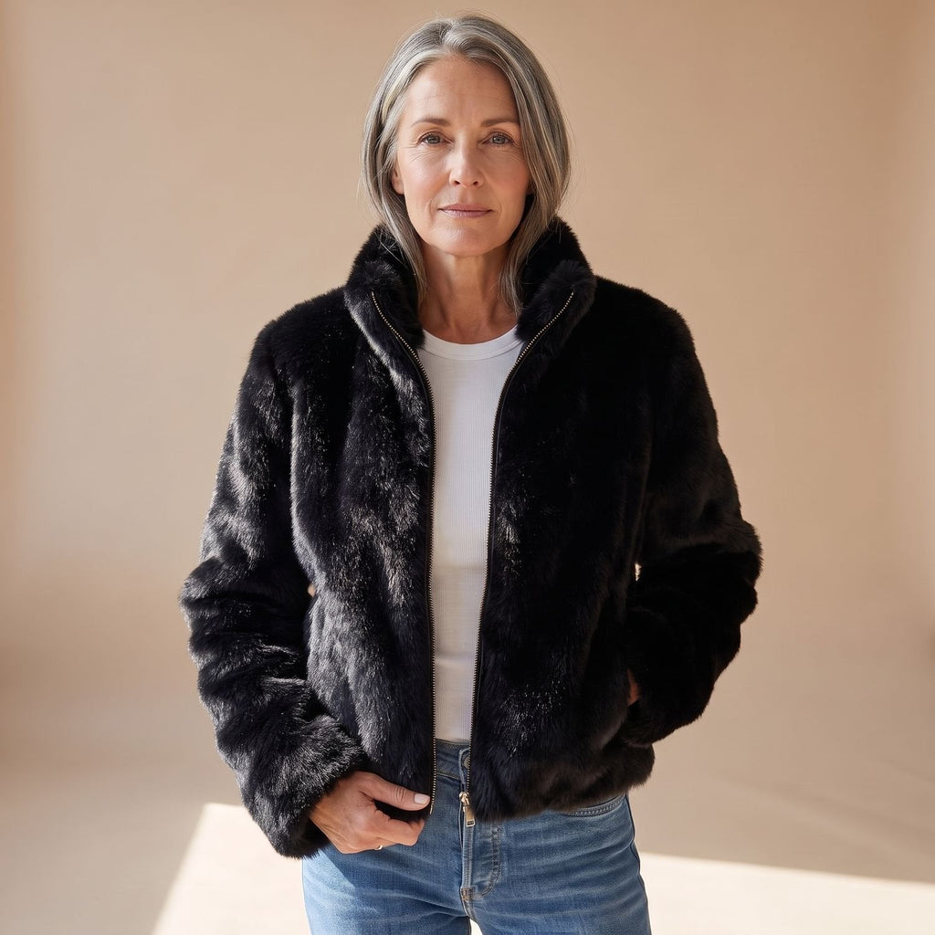 Evelyn | Women's Cropped Faux Fur Coat Zip-Up Fluffy Jacket