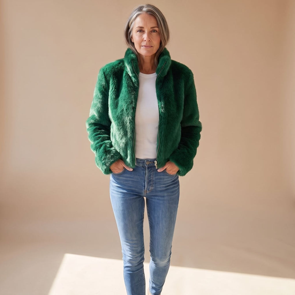 Evelyn | Women's Cropped Faux Fur Coat Zip-Up Fluffy Jacket