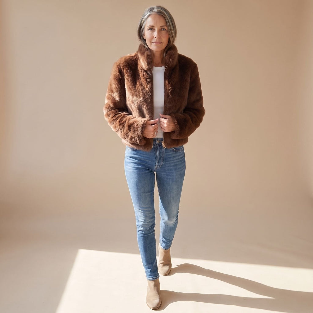 Evelyn | Women's Cropped Faux Fur Coat Zip-Up Fluffy Jacket