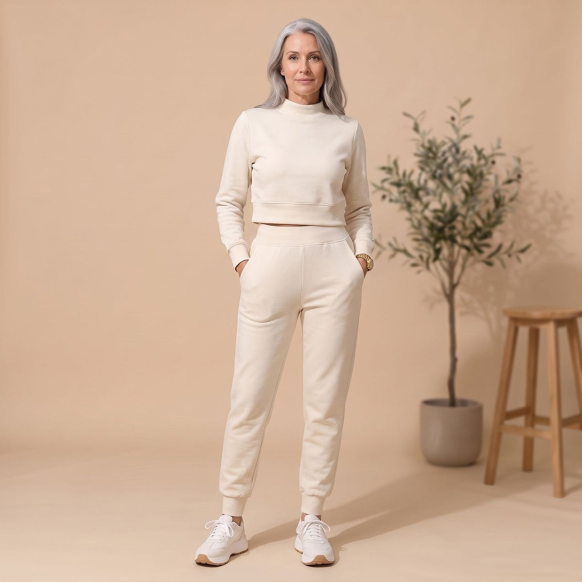 Penelope | Women's Cropped Sweater High-Waist Jogger Loungewear Set