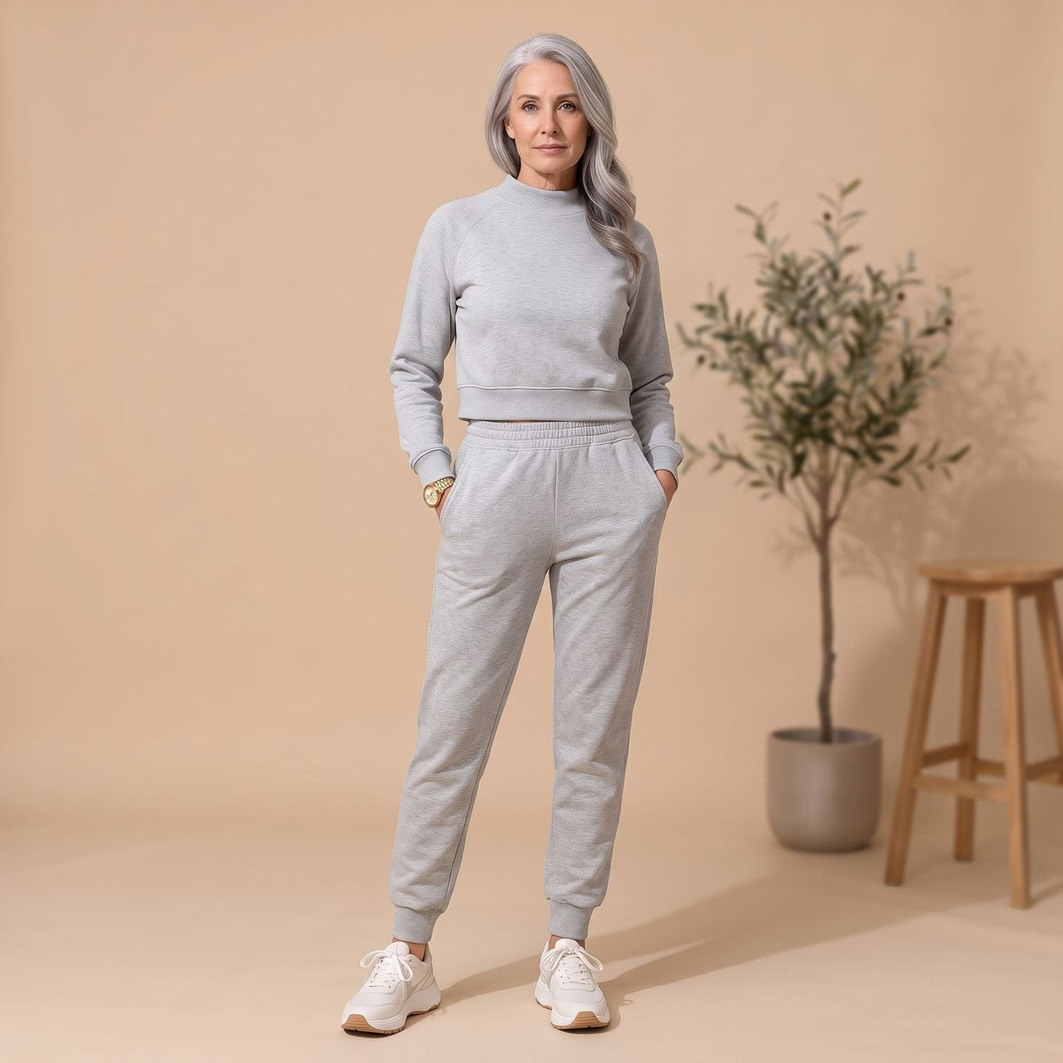 Penelope | Women's Cropped Sweater High-Waist Jogger Loungewear Set