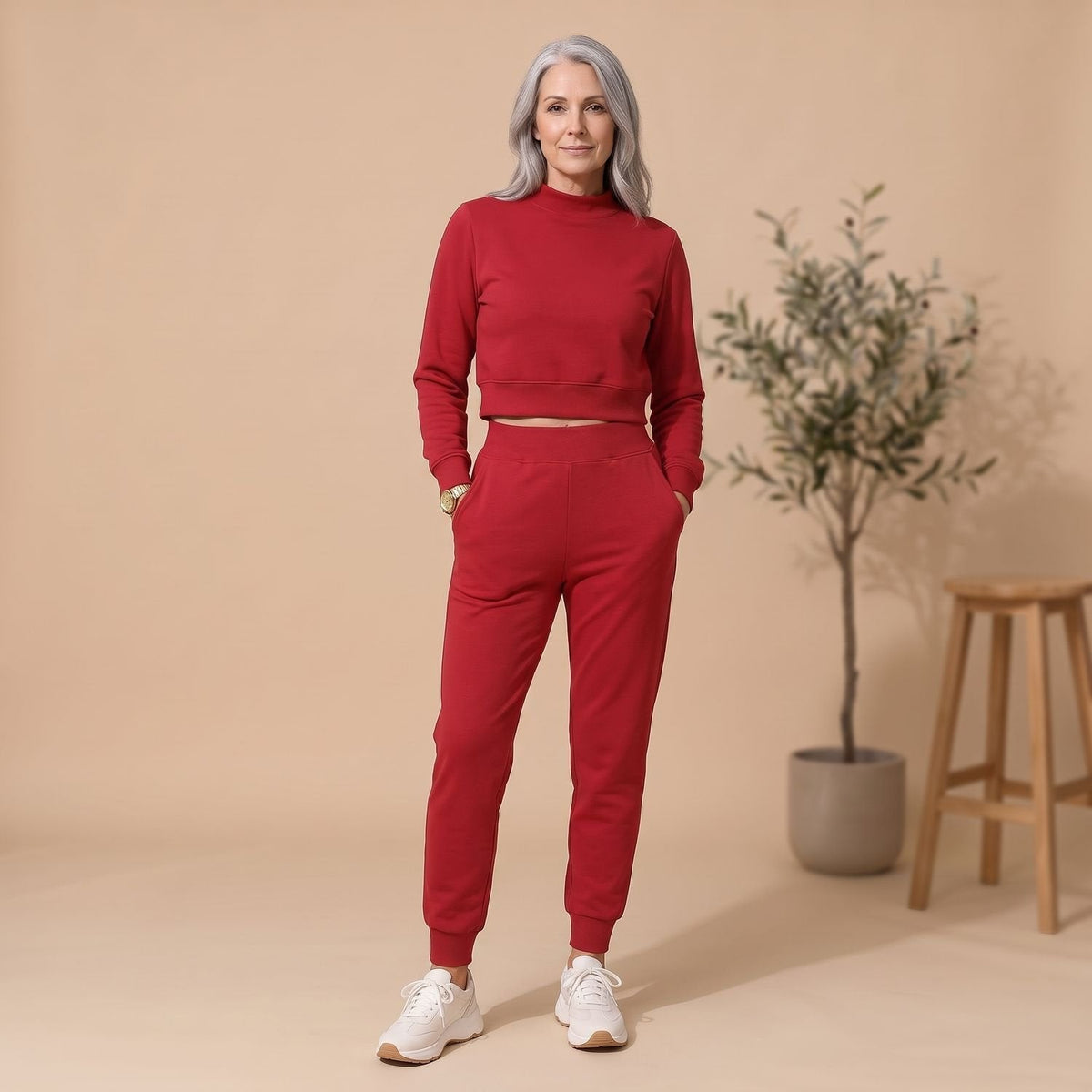 Penelope | Women's Cropped Sweater High-Waist Jogger Loungewear Set