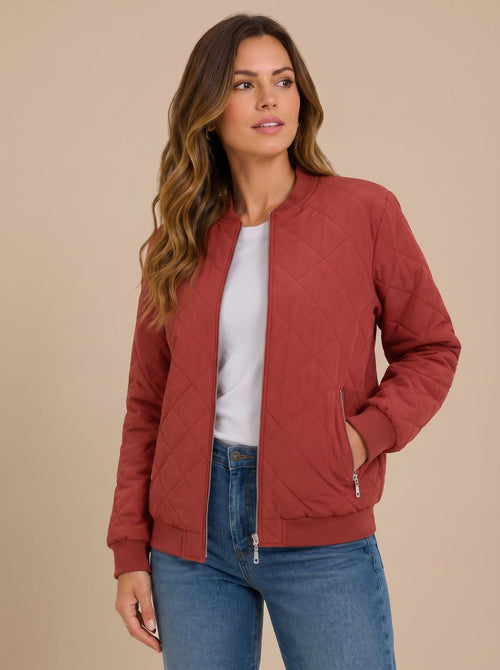 Aria | Women's Diamond Quilted Bomber Jacket with Pockets