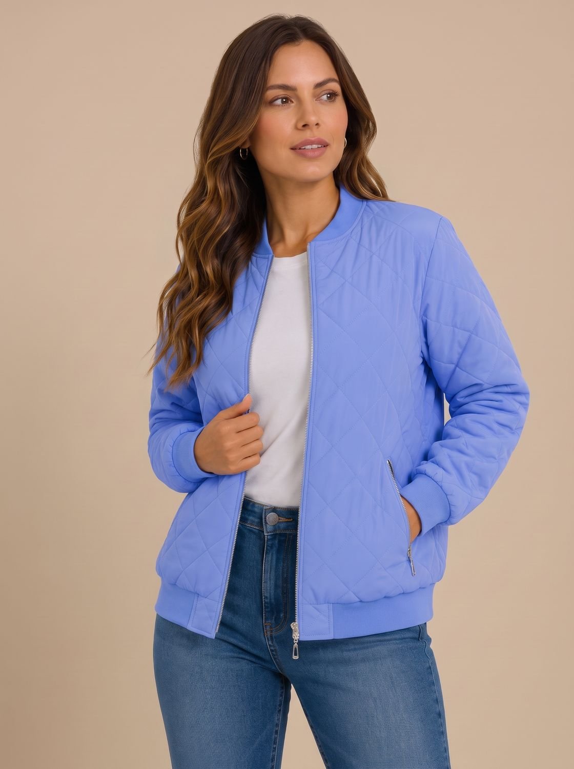 Aria | Women's Diamond Quilted Bomber Jacket with Pockets
