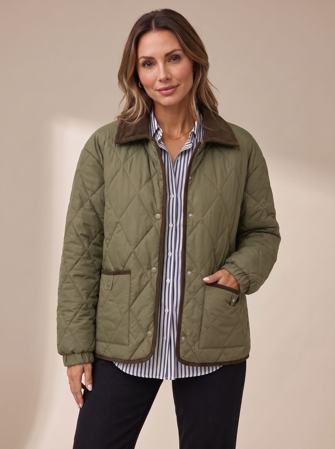 Scarlett | Women's Diamond Quilted Corduroy-Collar Snap-Front Jacket