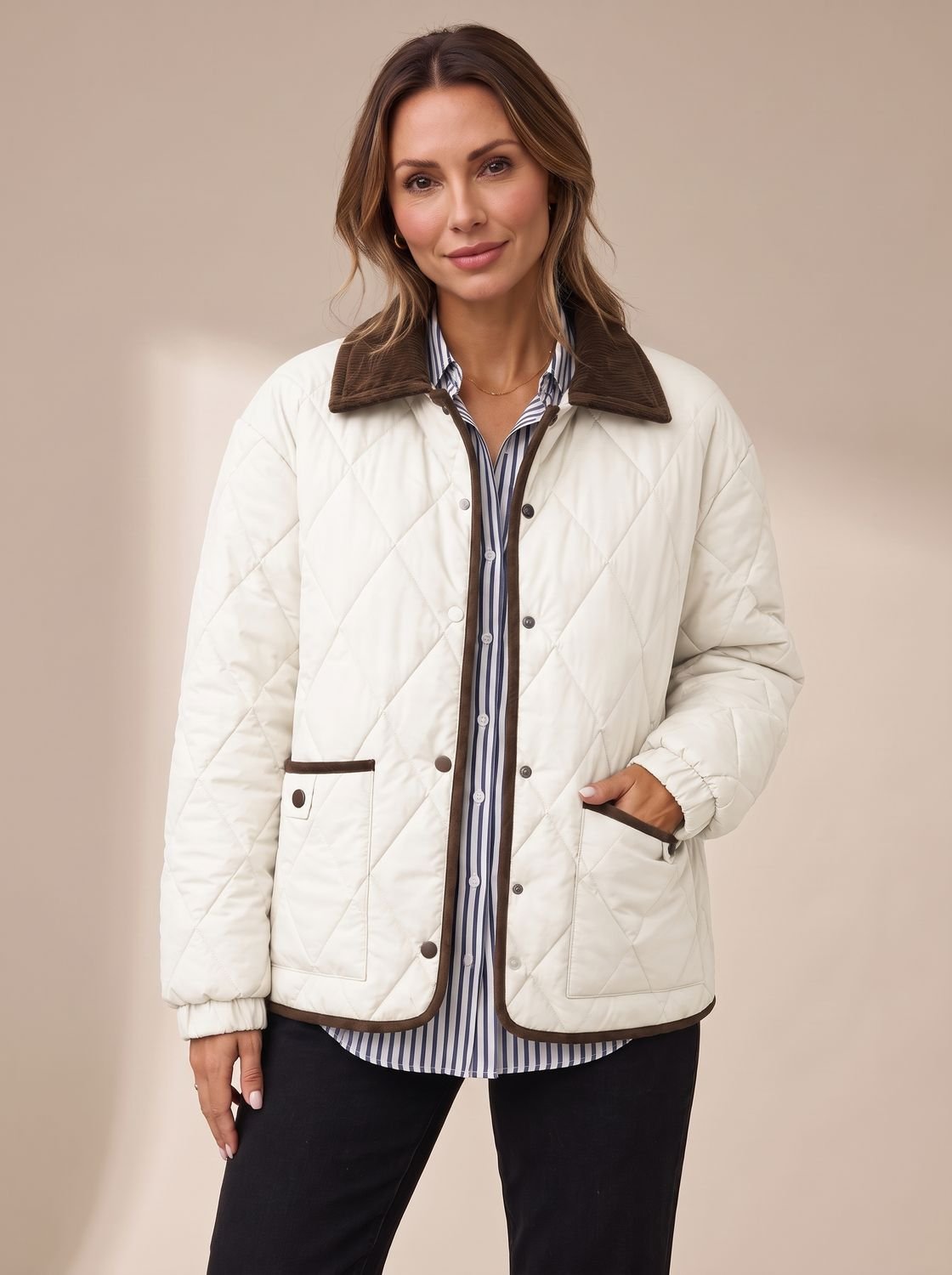 Scarlett | Women's Diamond Quilted Corduroy-Collar Snap-Front Jacket