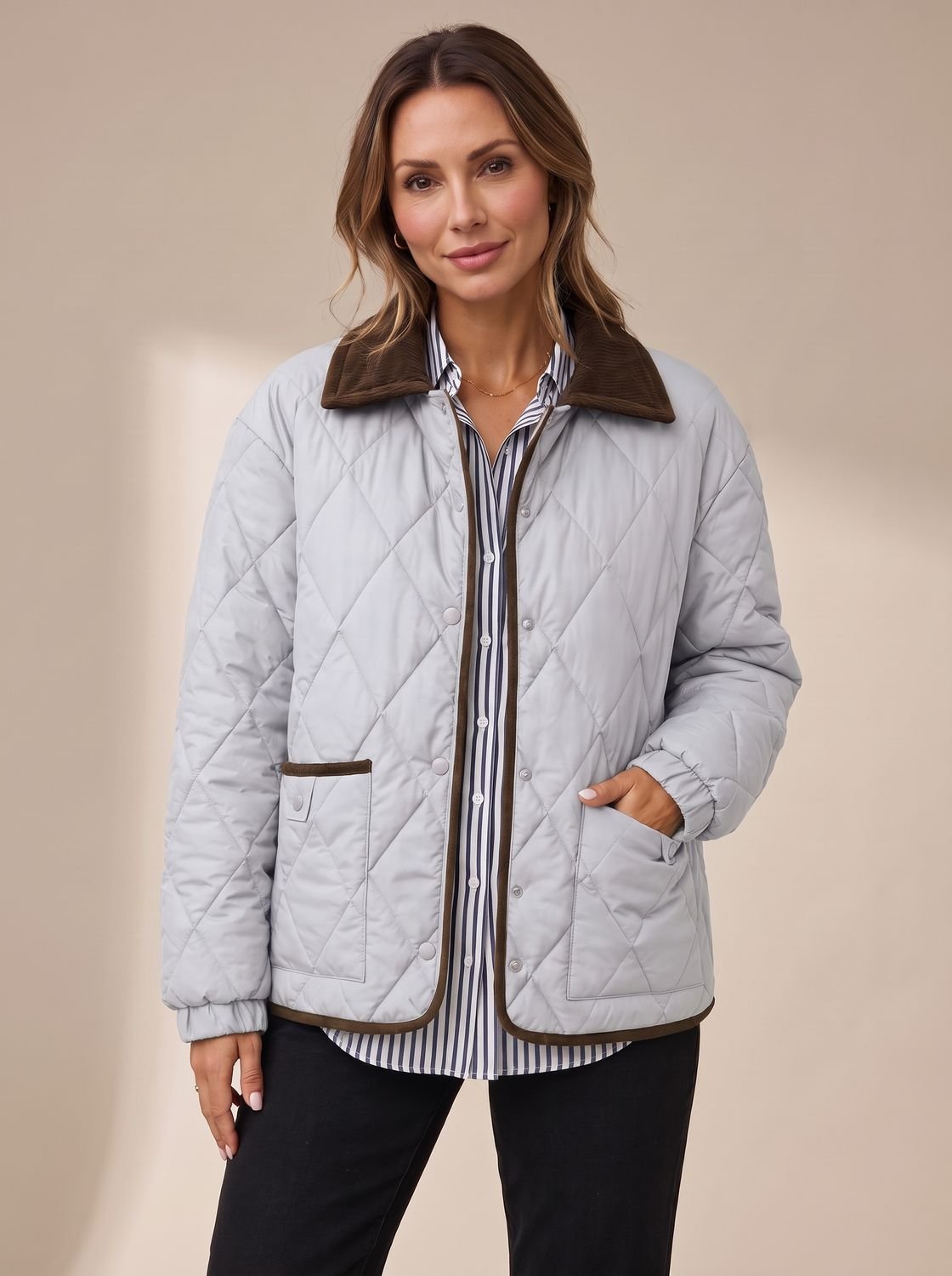 Scarlett | Women's Diamond Quilted Corduroy-Collar Snap-Front Jacket
