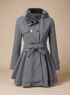 Grace | Women's Double-Breasted Faux Fur Collar Belted Wool-Blend Coat