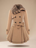 Grace | Women's Double-Breasted Faux Fur Collar Belted Wool-Blend Coat