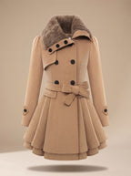 Grace | Women's Double-Breasted Faux Fur Collar Belted Wool-Blend Coat