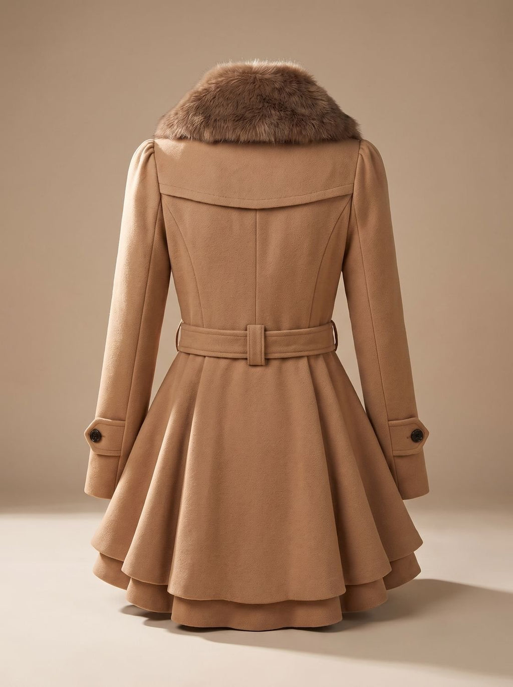 Grace | Women's Double-Breasted Faux Fur Collar Belted Wool-Blend Coat