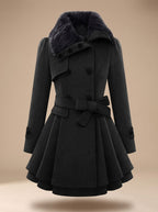 Grace | Women's Double-Breasted Faux Fur Collar Belted Wool-Blend Coat