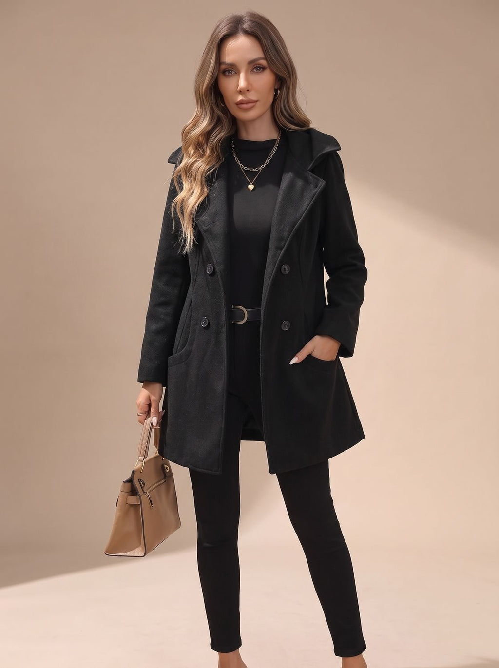 Penelope | Women's Double-Breasted Lapel Wool-Blend Coat with Pockets