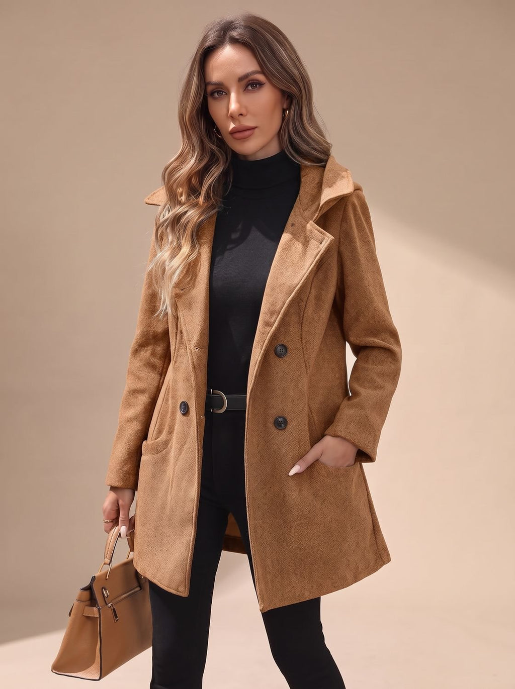 Penelope | Women's Double-Breasted Lapel Wool-Blend Coat with Pockets