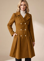Layla | Women's Double-Breasted Pleated A-Line Wool-Blend Longline Coat