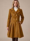 Layla | Women's Double-Breasted Pleated A-Line Wool-Blend Longline Coat