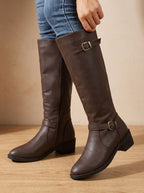 Grace | Women's Double Buckle Knee High Boots Low Block Heel