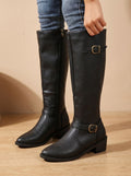 Grace | Women's Double Buckle Knee High Boots Low Block Heel