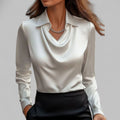 Madison | Women's Draped Cowl-Neck Long Sleeve Satin Blouses