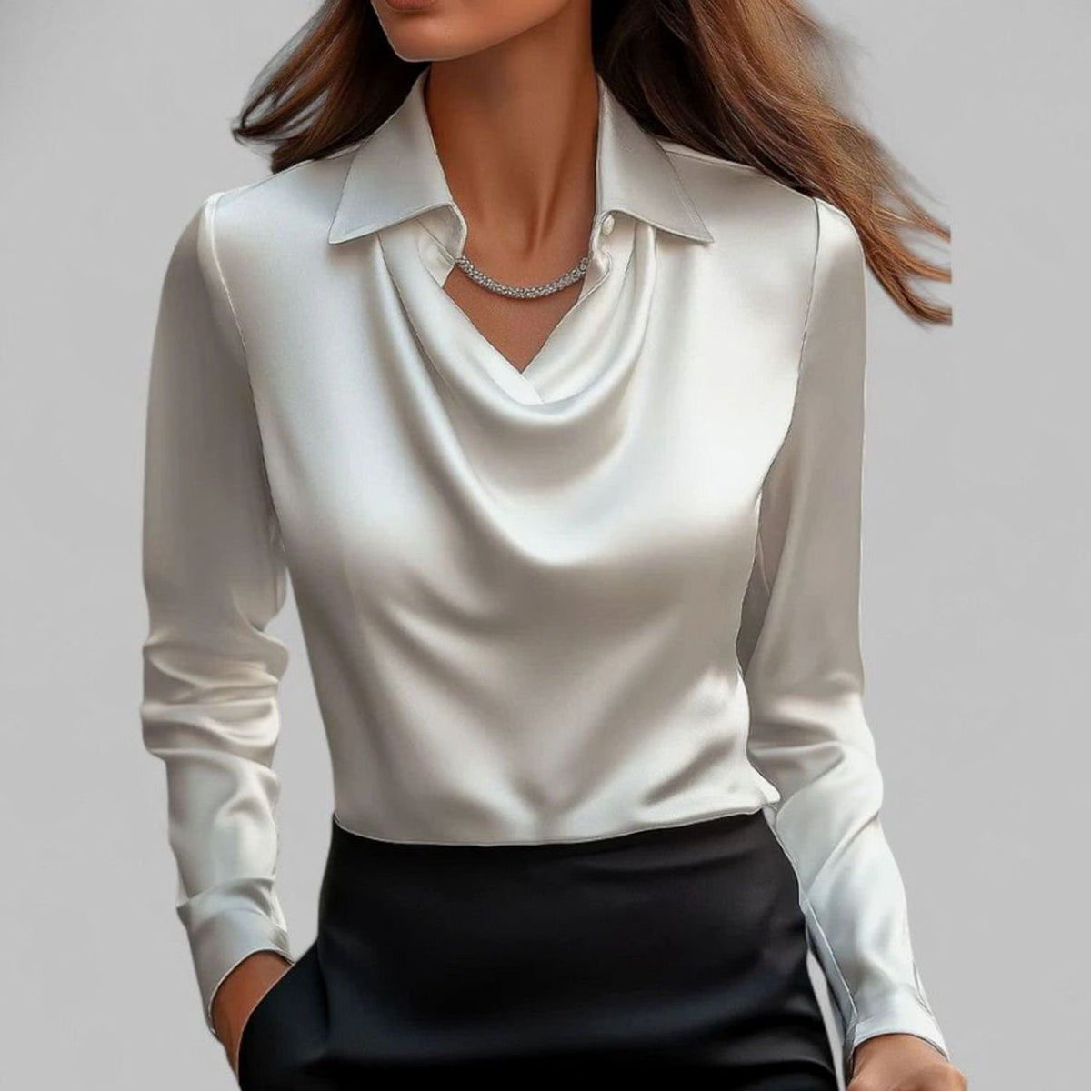 Madison | Women's Draped Cowl-Neck Long Sleeve Satin Blouses