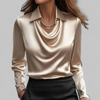 Madison | Women's Draped Cowl-Neck Long Sleeve Satin Blouses