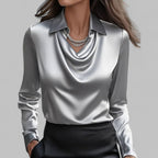 Madison | Women's Draped Cowl-Neck Long Sleeve Satin Blouses
