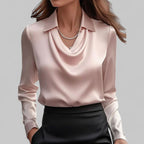 Madison | Women's Draped Cowl-Neck Long Sleeve Satin Blouses