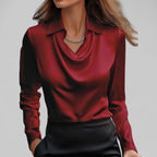 Madison | Women's Draped Cowl-Neck Long Sleeve Satin Blouses