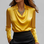 Madison | Women's Draped Cowl-Neck Long Sleeve Satin Blouses