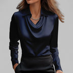 Madison | Women's Draped Cowl-Neck Long Sleeve Satin Blouses