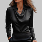 Madison | Women's Draped Cowl-Neck Long Sleeve Satin Blouses
