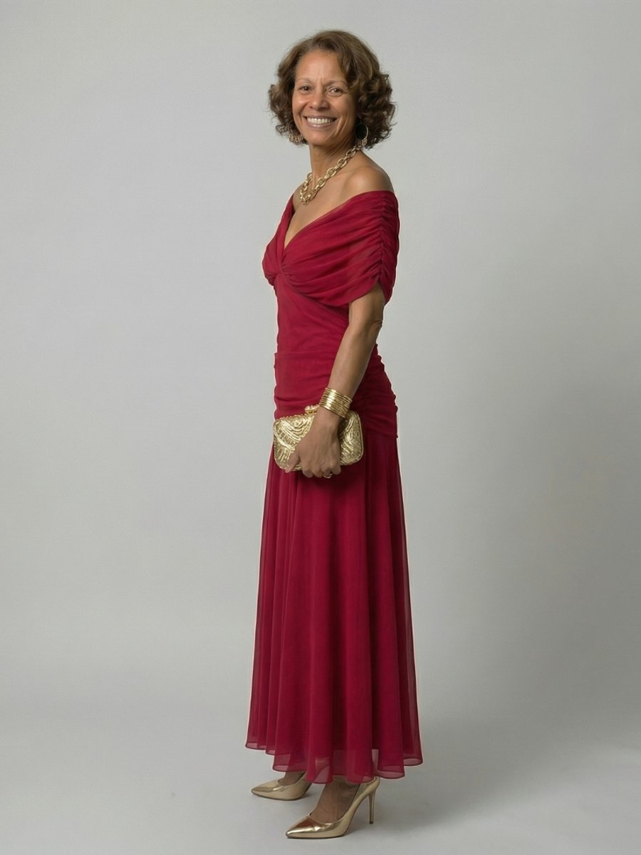 Emma | Women's Dress Off-Shoulder Draped-Neckline Floral Midi