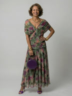 Emma | Women's Dress Off-Shoulder Draped-Neckline Floral Midi