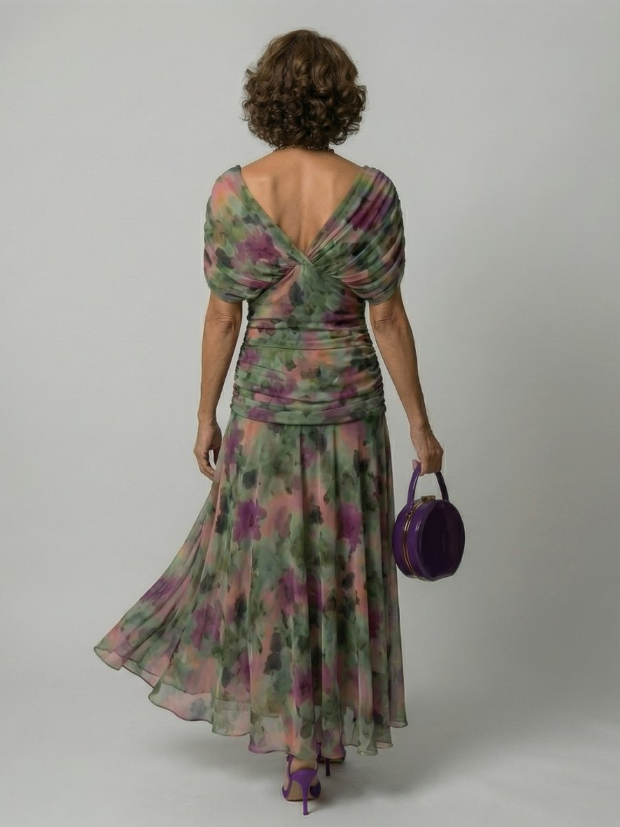 Emma | Women's Dress Off-Shoulder Draped-Neckline Floral Midi