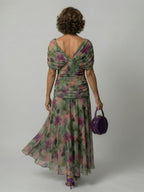 Emma | Women's Dress Off-Shoulder Draped-Neckline Floral Midi