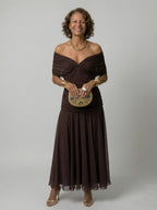 Emma | Women's Dress Off-Shoulder Draped-Neckline Floral Midi