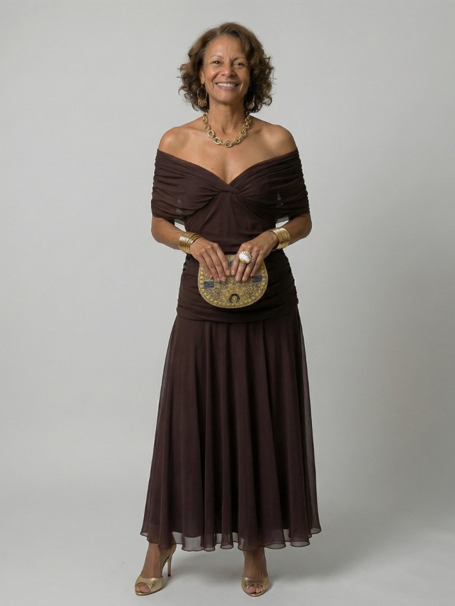 Emma | Women's Dress Off-Shoulder Draped-Neckline Floral Midi