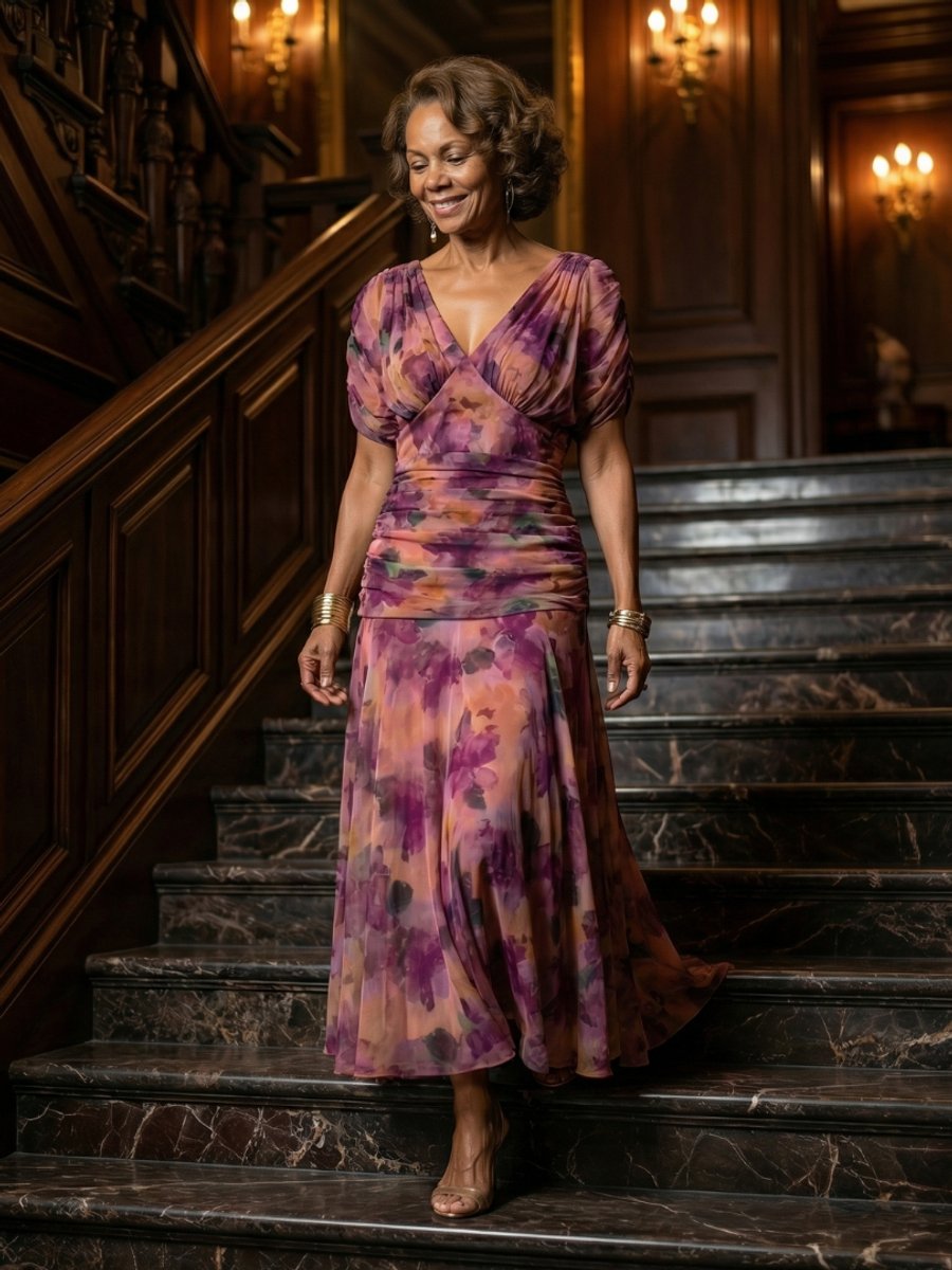 Emma | Women's Dress Off-Shoulder Draped-Neckline Floral Midi