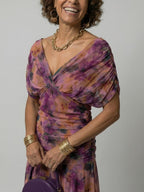 Emma | Women's Dress Off-Shoulder Draped-Neckline Floral Midi