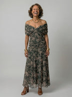 Emma | Women's Dress Off-Shoulder Draped-Neckline Floral Midi