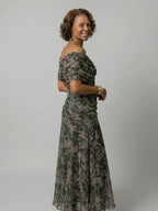 Emma | Women's Dress Off-Shoulder Draped-Neckline Floral Midi