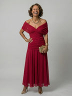 Emma | Women's Dress Off-Shoulder Draped-Neckline Floral Midi