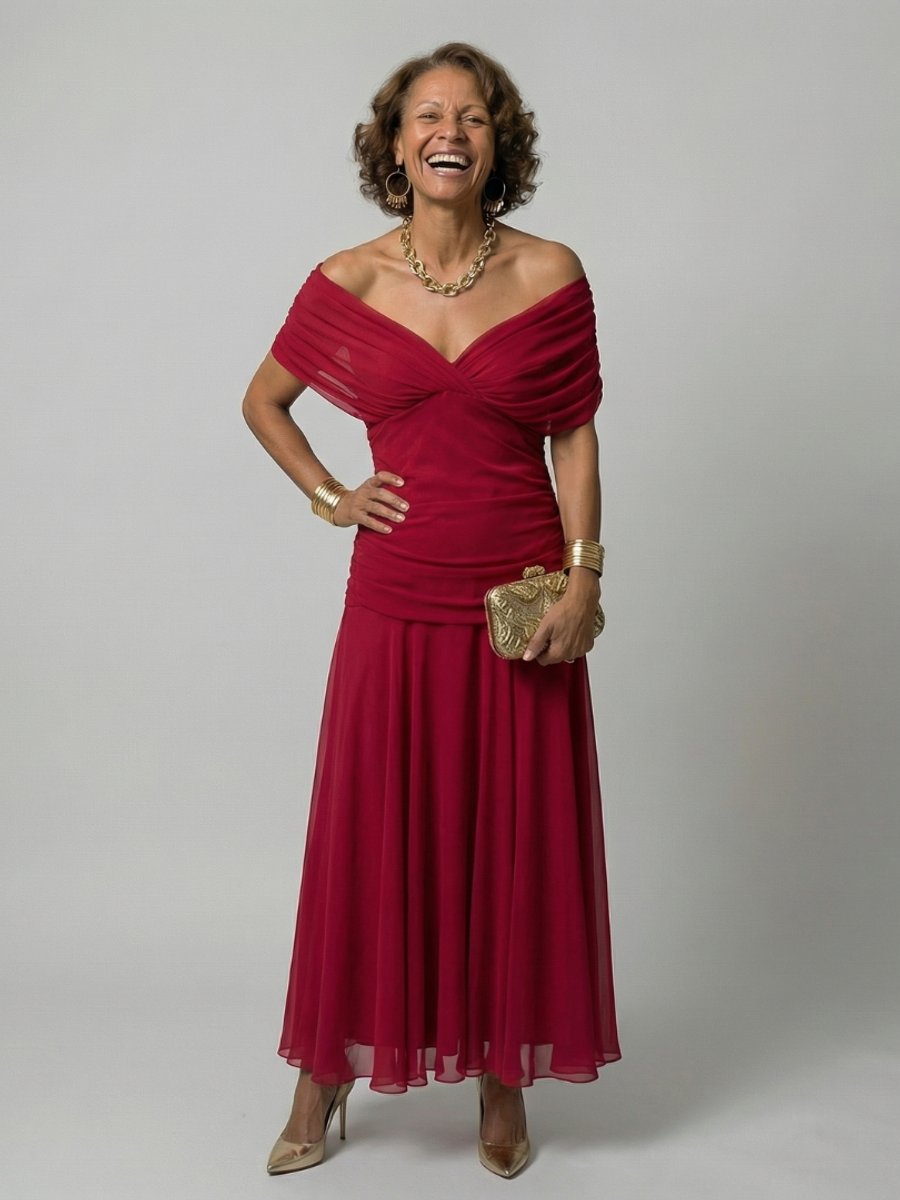 Emma | Women's Dress Off-Shoulder Draped-Neckline Floral Midi