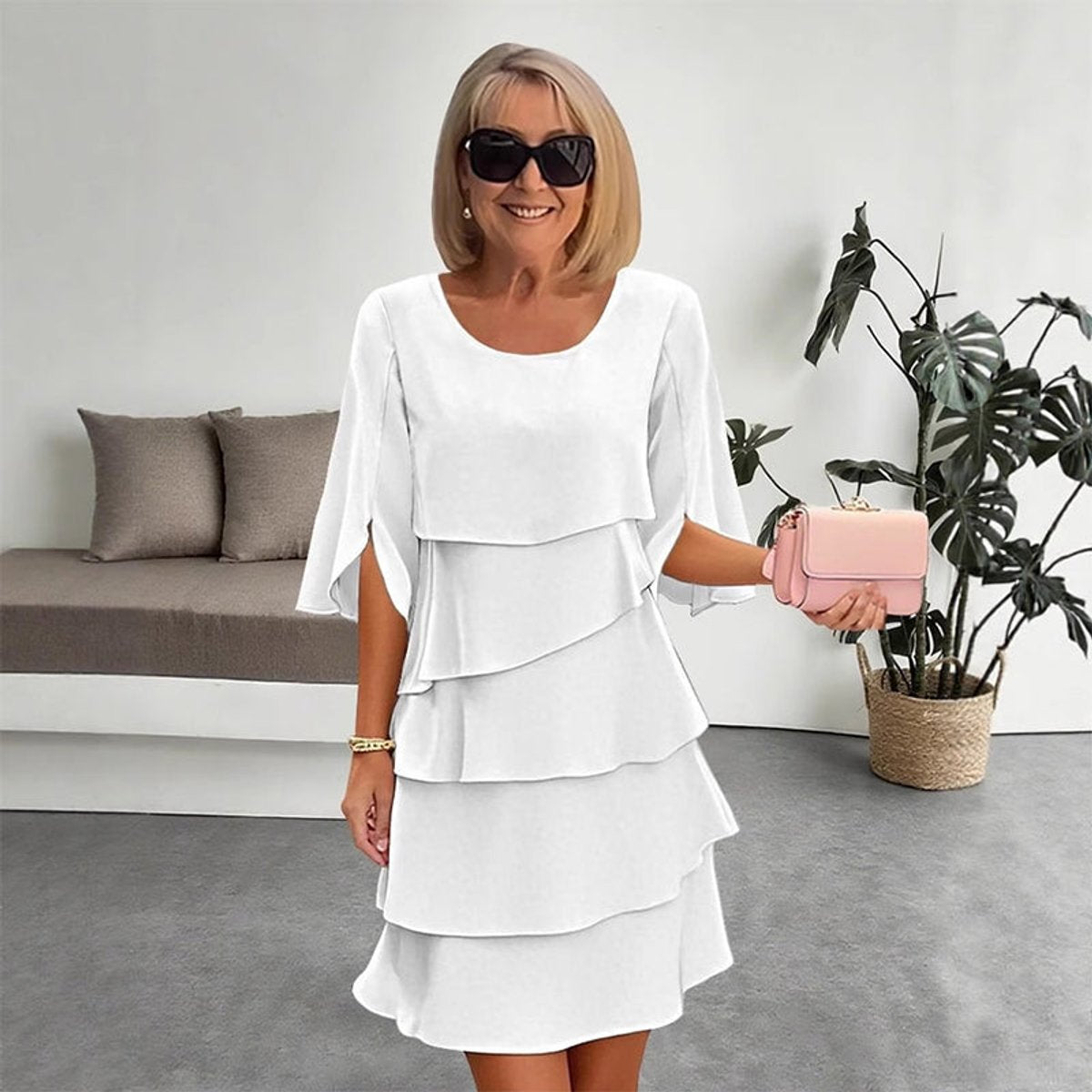 Eleanor | Women's Elegant Layered Ruffle-Sleeve Midi Dress